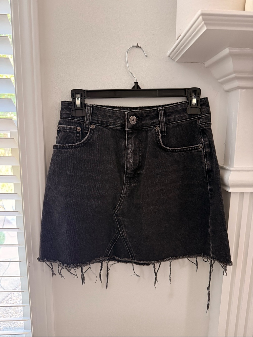 BDG Black Distressed A-Line Denim Mini Skirt